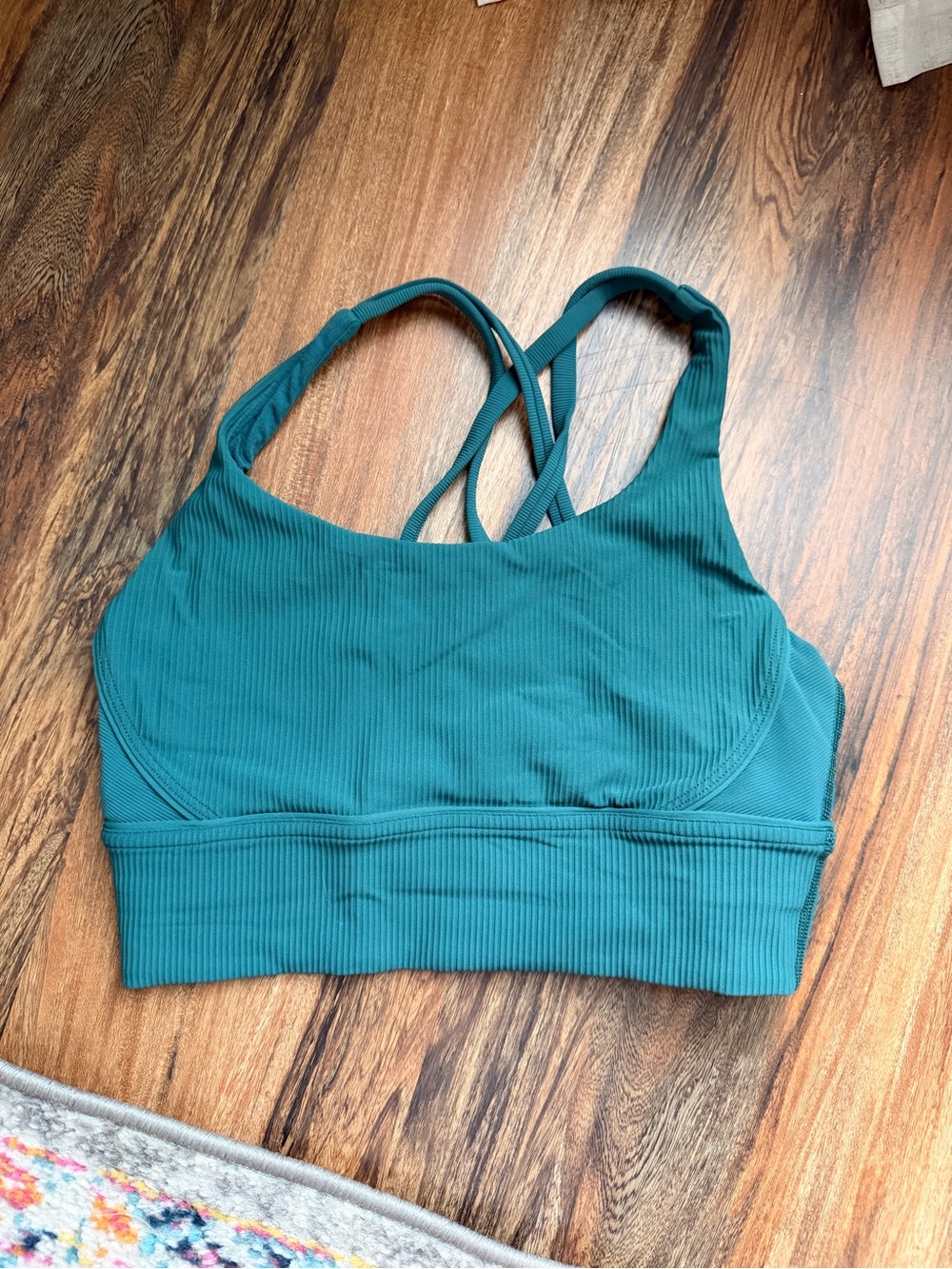 Lululemon ribbed long line Teal Ribbed Crossback sports bra